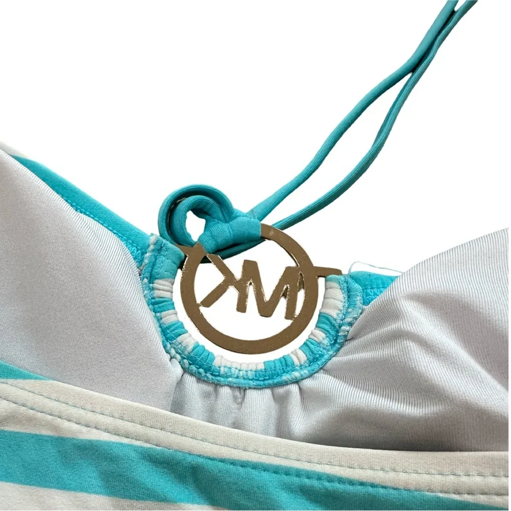 Michael Kors Nautical Stripe Halter One-Piece Swimsuit Blue White Sz 10 - Picture 7 of 11